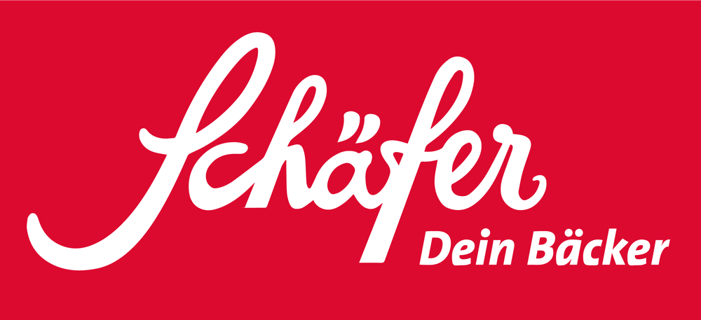 Logo von Schäfer Dein Bäcker – weiß auf rotem Hintergrund.