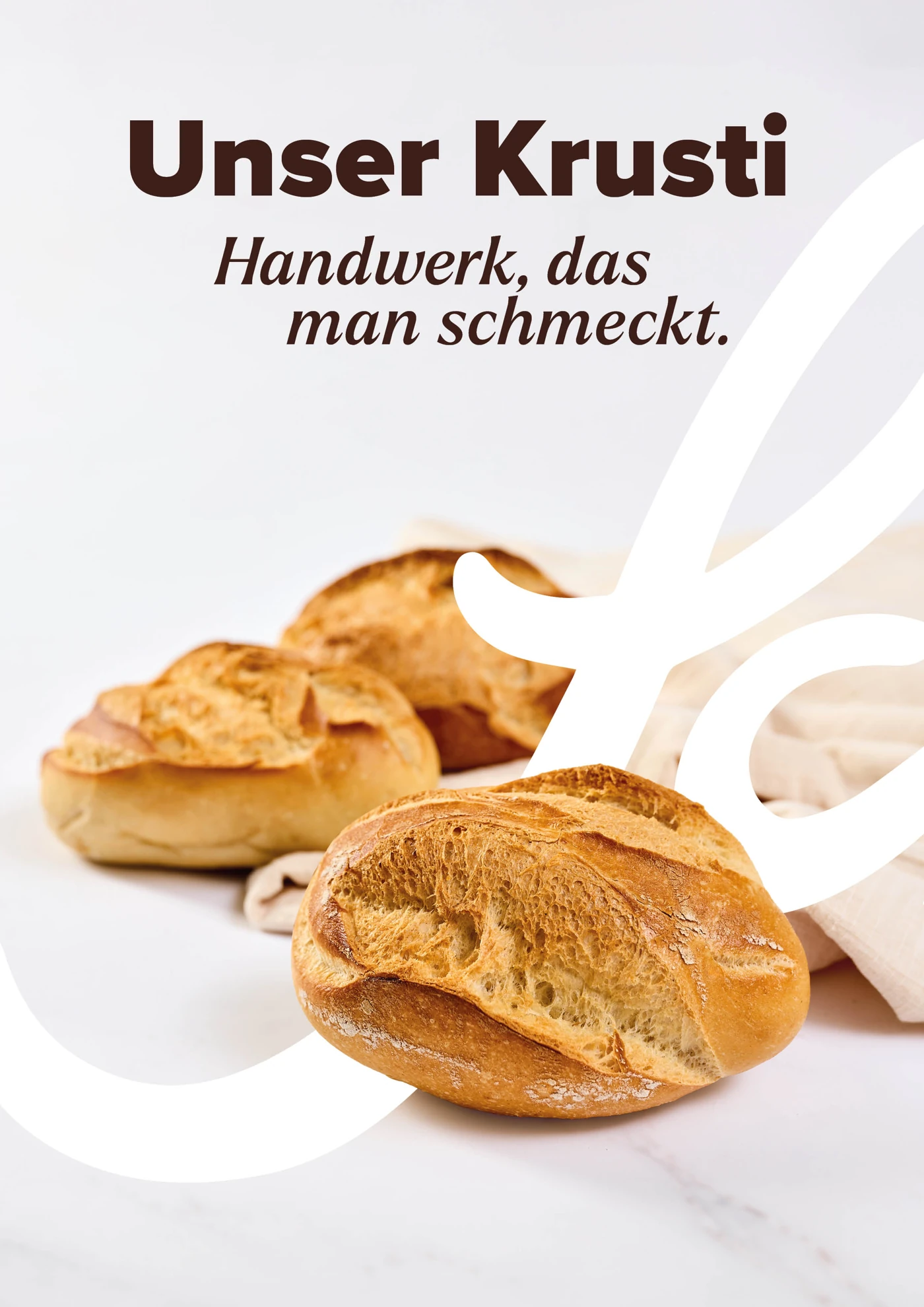 Unser Krusti – goldbraune Krusti auf hellem Hintergrund